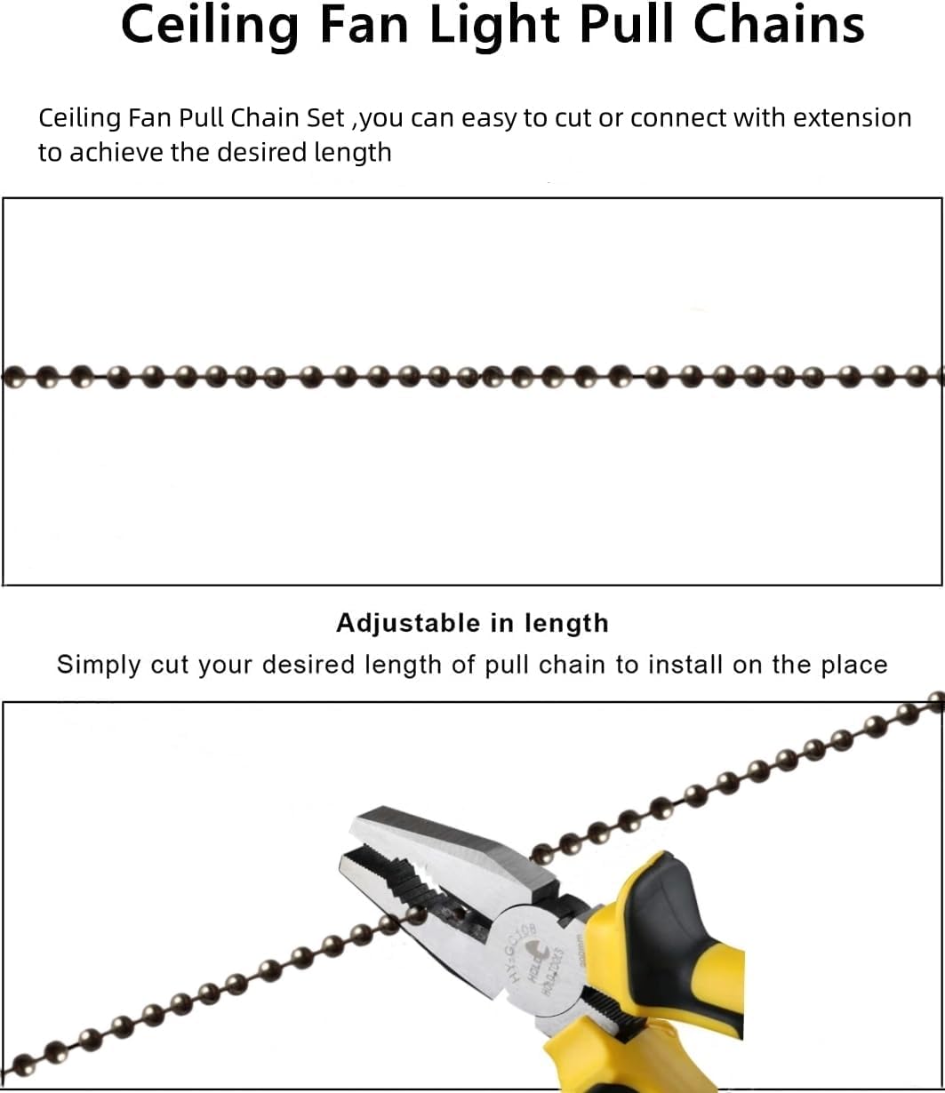 Pull chain, Ceiling Fan Pull Chain Extender,3.3mm Diameter Beaded Ceiling Fan Pull Chain Decorative Light Bulb and Fan 12 Inches Fan Pull Chain Set Black, 4Pcs