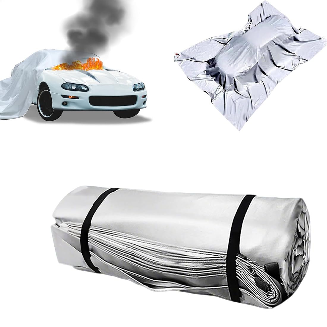 Manta ignífuga para coche, manta ignífuga de emergencia para coche, manta extintor para vehículos de nueva energía, camiones y vehículos de motor, fibra de vidrio + silicona de doble cara, 6 x 9 m