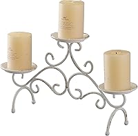 Vista 5 de SOFE Portavelas rústico para chimenea, portavelas de pilar de metal de 3 brazos, portavelas blanco Shabby Chic para decoración de mantel, soporte