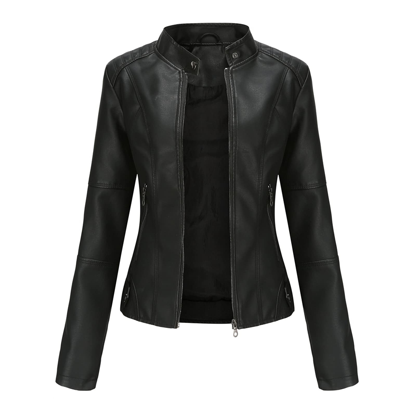 WSLCN Femme Veste en Similicuir Moto Blouson Zippé Casual Bomber Jacket
