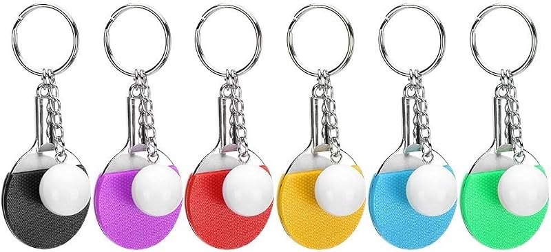 6Pcs Table Tennis Keychain, Mini Keyrings with Table Tennis Racket Sports Keyring for Bags Backpack