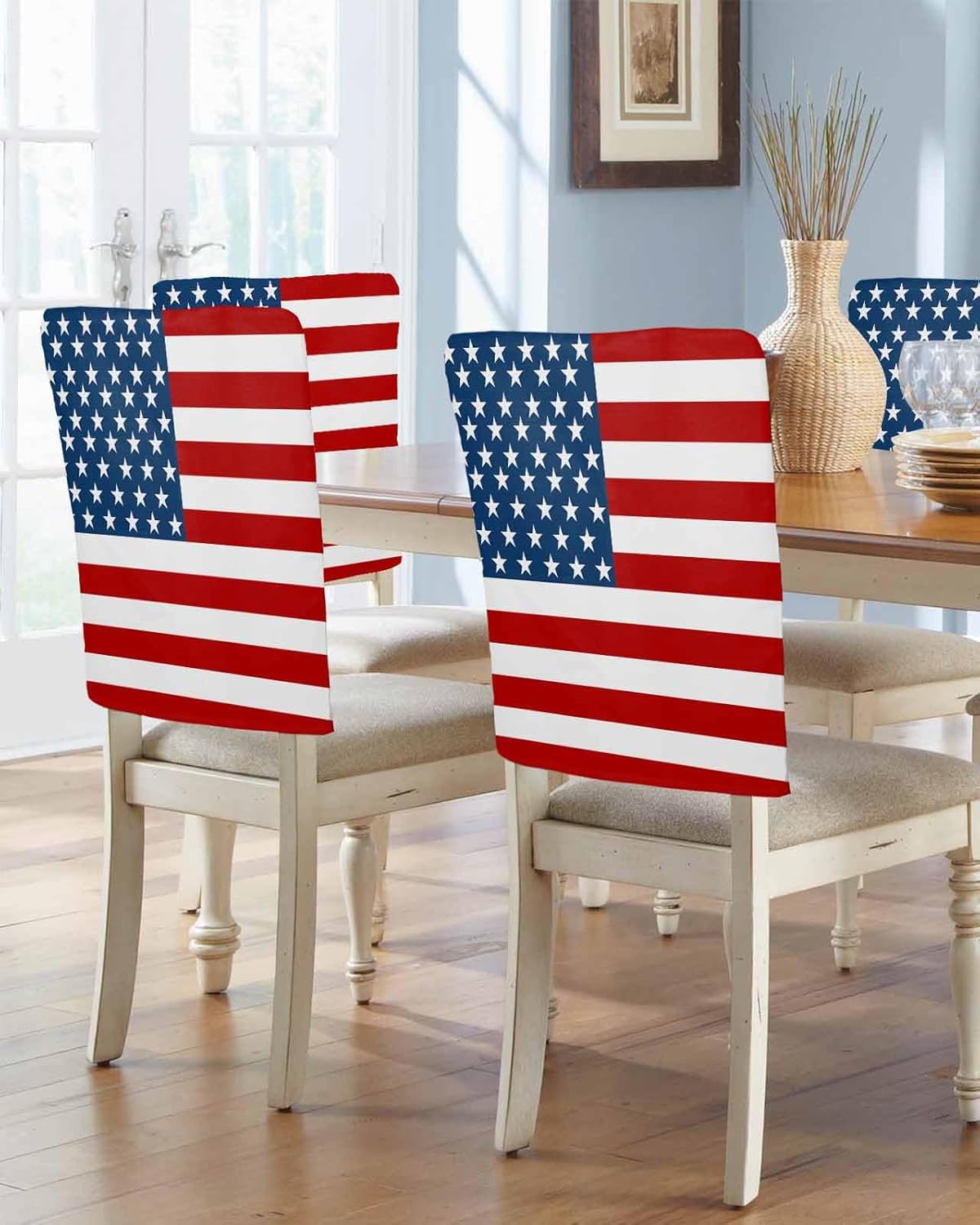 LooPoP 4th of July Chair Covers Set of 4 American Flag Chair Slipcover Protector Stretch Chair Covers USA Stars Stripe Independence Day Chair Back Covers for Dining Chairs Kitchen Holiday Party Decor