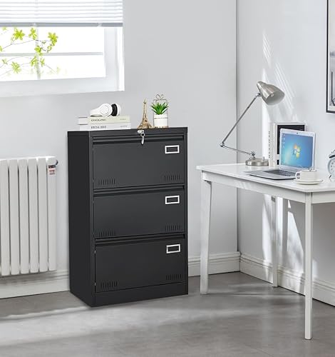 Miniatura 2 de MHEOMTME Archivador lateral de metal con cerradura, organización y almacenamiento de oficina, archivadores anchos de acero de 3 cajones para oficina