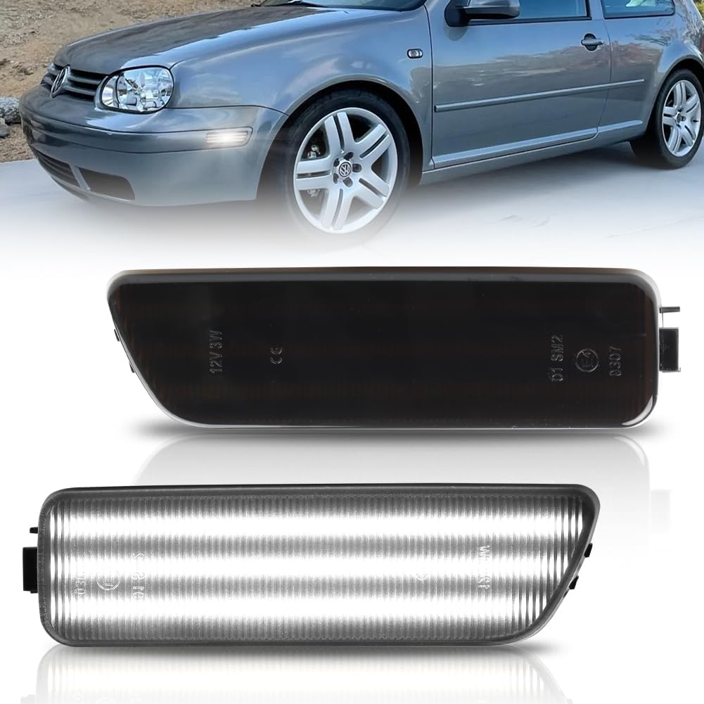 LED Side Marker Turn Signal Lights for VW G-olf Jetta MK4 1995-2005, MK4 GTI R32 2000-2003, Smoked Lens Amber Led Front Bumper & Fender Side Marker Lamps, Replace OEM Sidemarker Lamps, 4PCS