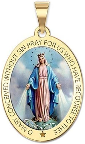 Miniatura 8 de Picturesongoldcom Miraculous Medal Necklace Catholic Virgin Mary Pendant Oval Pendants for Women  Men Crafted in 10K14K Yellow or White Gold