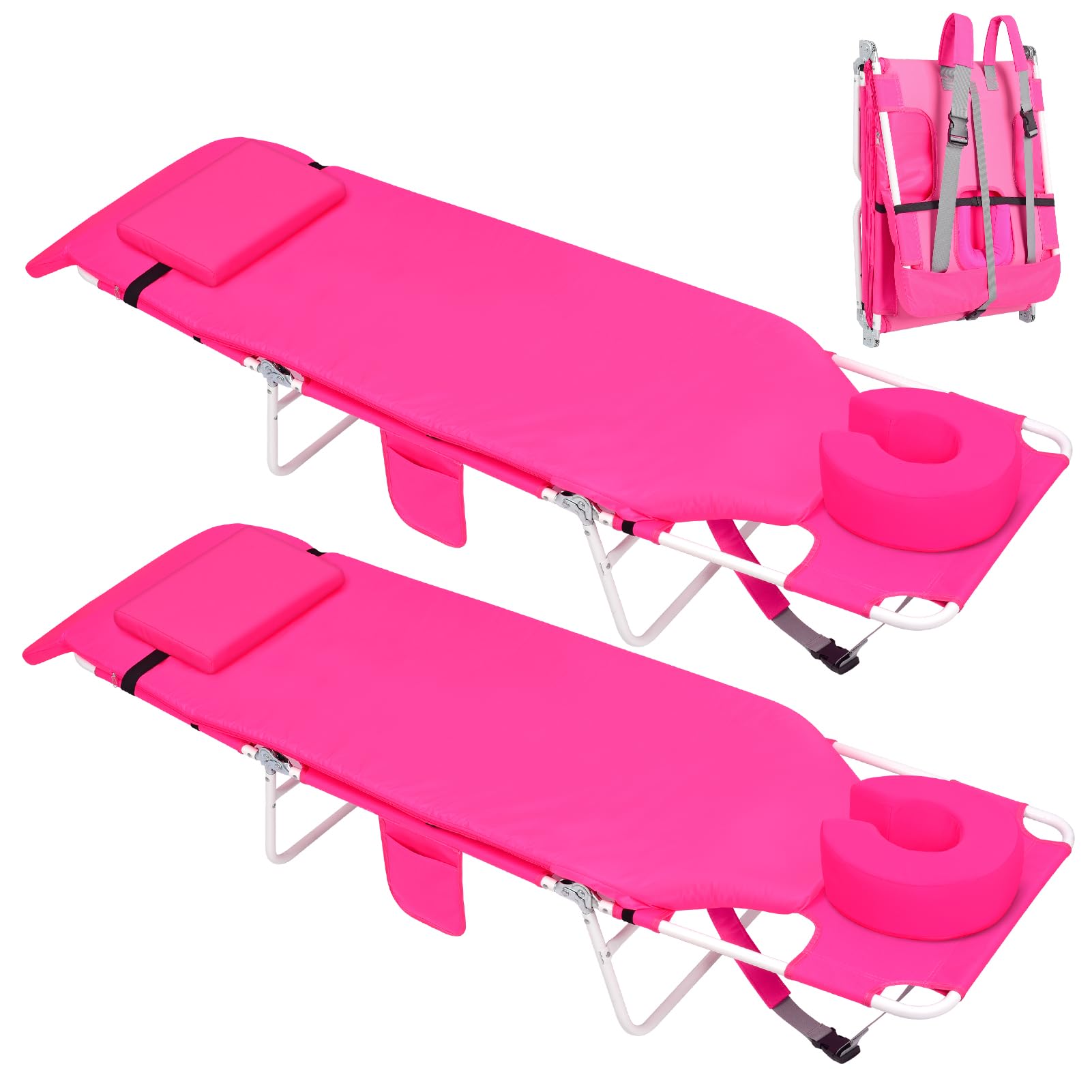 3 in 1 Women Comfort Backpack Tanning Beach Chair with Face Hole & Cushion | Portable Folding Lounge Sun Chair for Adults Outside Reading Sunbathing