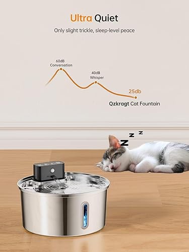 Miniatura 8 de Fuente de agua inalámbrica para gatos, fuente inalámbrica de acero inoxidable para gatos, fuente automática de agua para mascotas de 108 onzas3.2 L,