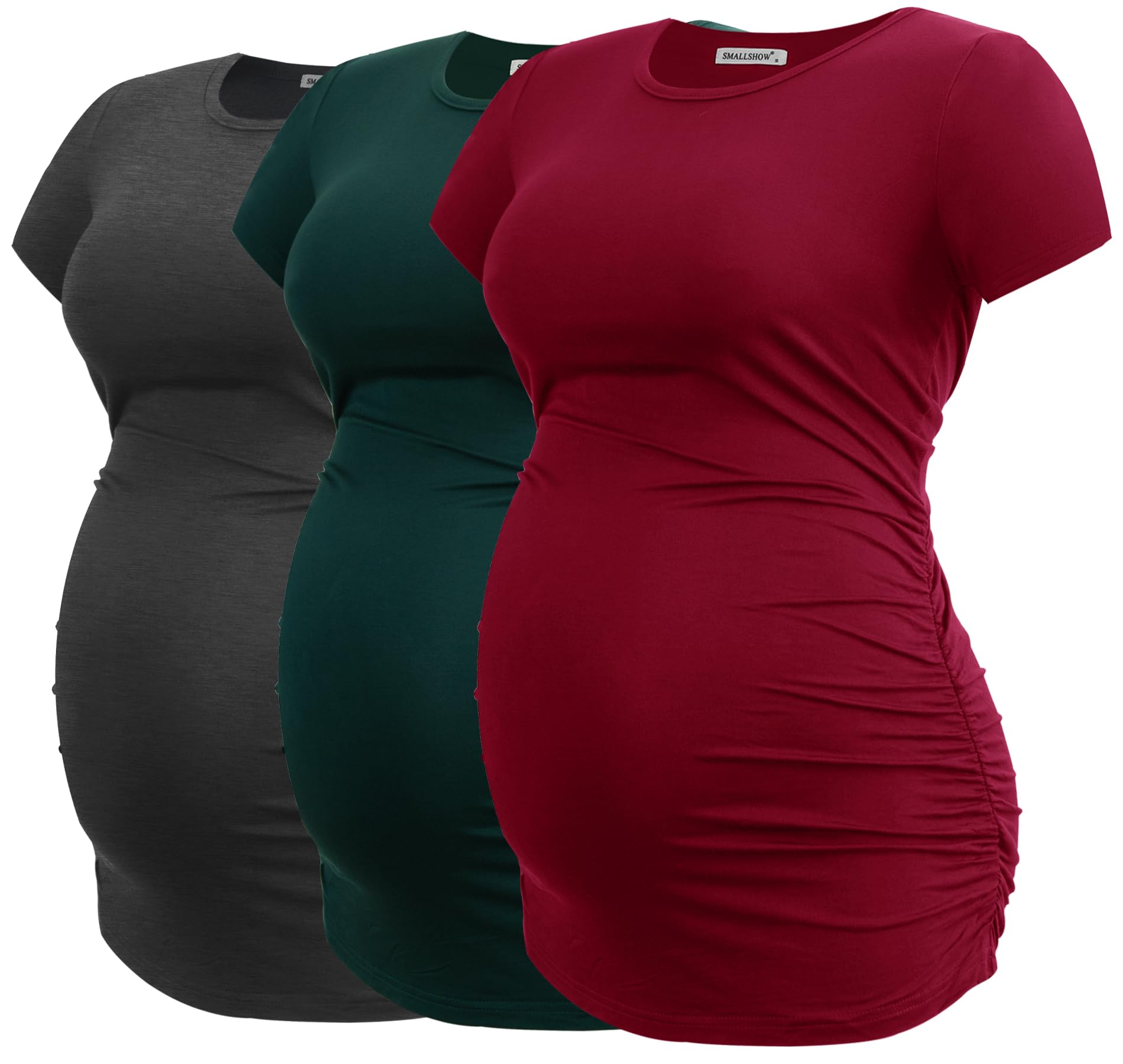 Smallshow Maternity Clothing Tops Side Ruched Pregnancy Clothes for Women 3-Pack — view 8