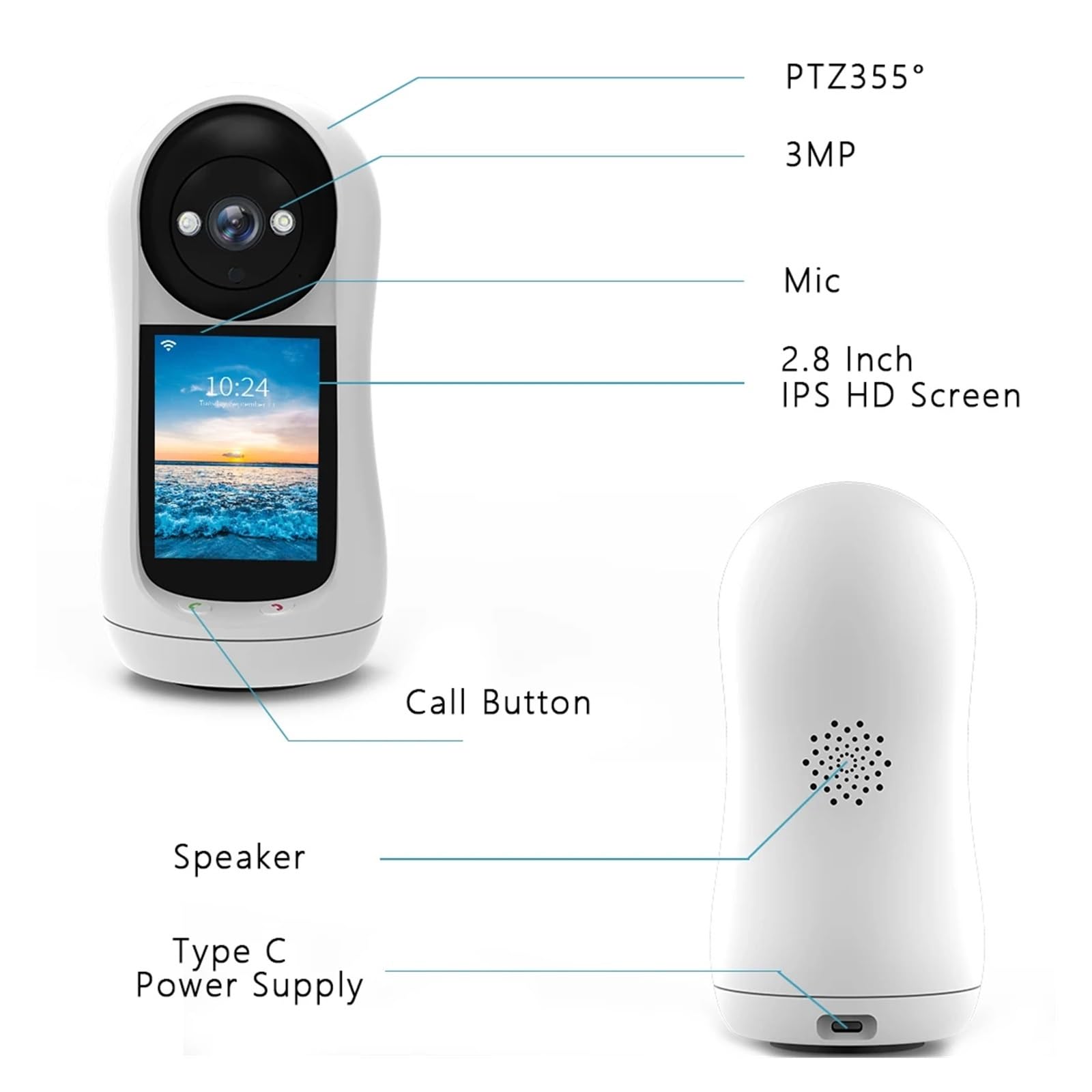 Cámara de Monitor for bebés WiFi de 4MP 2K PTZ