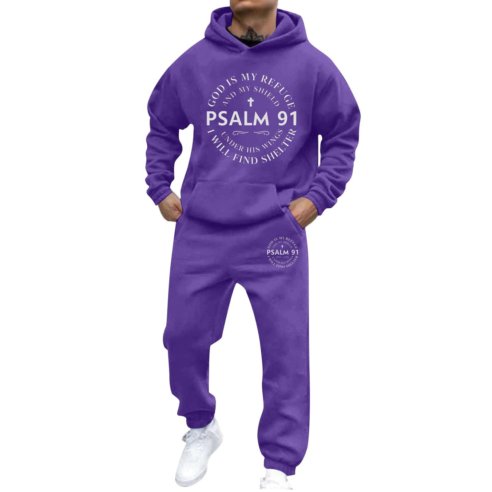 Men's Jogging Suit with PSALM 91 Print Activewear Tracksuit Leisure Suit Hip Hop Y2k Leisure Suit Men's Tracksuit Cowboy Trousers and Top Sports Suit 80s Outfit