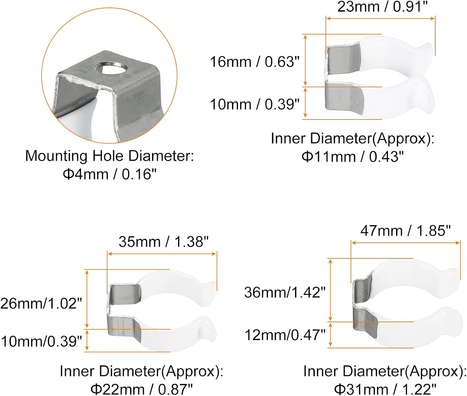 MECCANIXITY T5 T8 T12 U Clips Holder Bracket for LED Light Bulb Mounting Bracket Support Stainless Steel Fluorescent Tube Holder Pipe Clamps Spring Holder Tool Clips, White Pack of 18