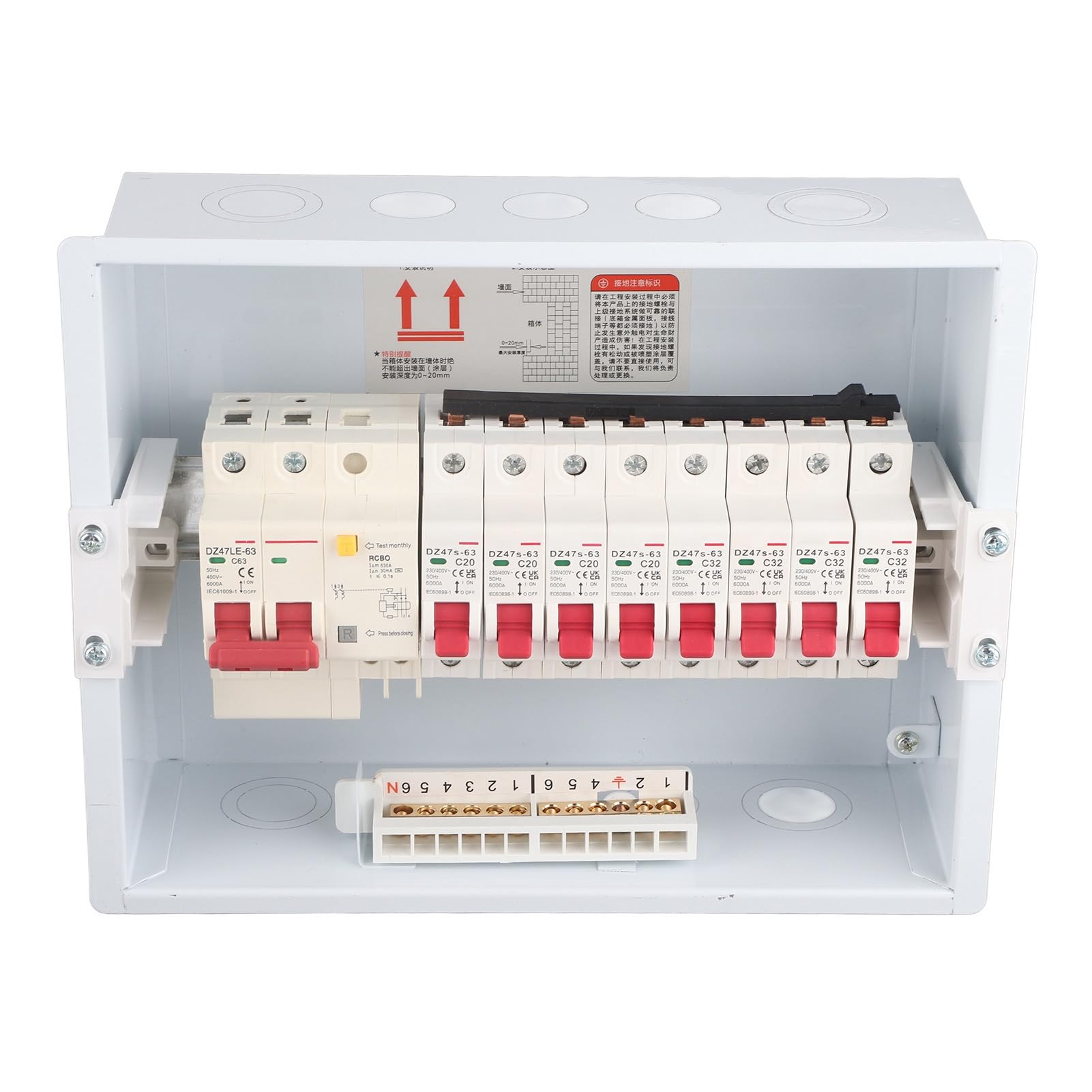 Elegante Caja de Distribución Interior con 8 Vías y Protección contra Fugas 2P, Ideal para Dependencias y Garajes, Fabricada en Plástico Ignífugo, 63A 230/400V