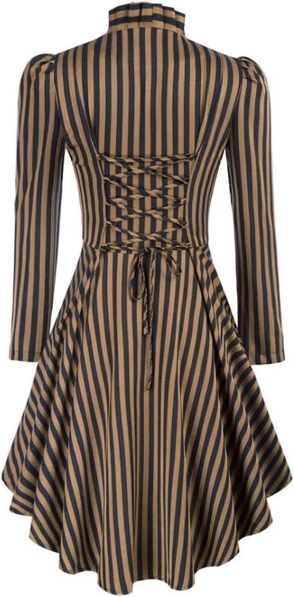 Women's Steampunk Long Striped Jacket Renaissance Victorian Gothic Blazer Jacket Coat - Image 4