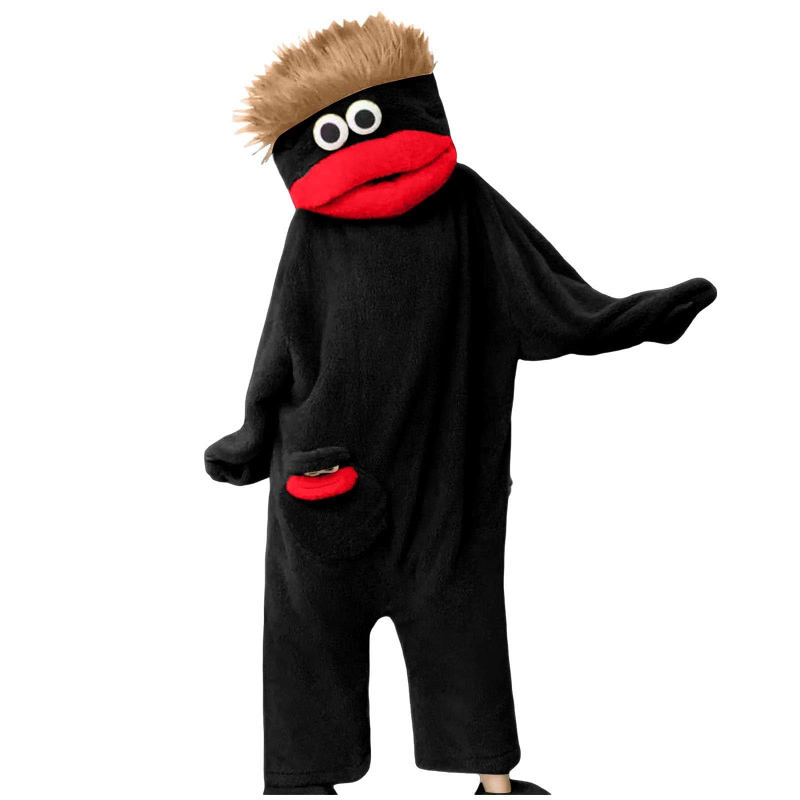Silly Onesie Boys Girls Jumpsuit Unisex Ultra Soft Plush Hooded One Piece Overall Green Funny Monster Jumpsuits Silly Big Mouth Monster Jumpsuit for Movie Nights, Family Fun and Cozy Relaxing โ image 1