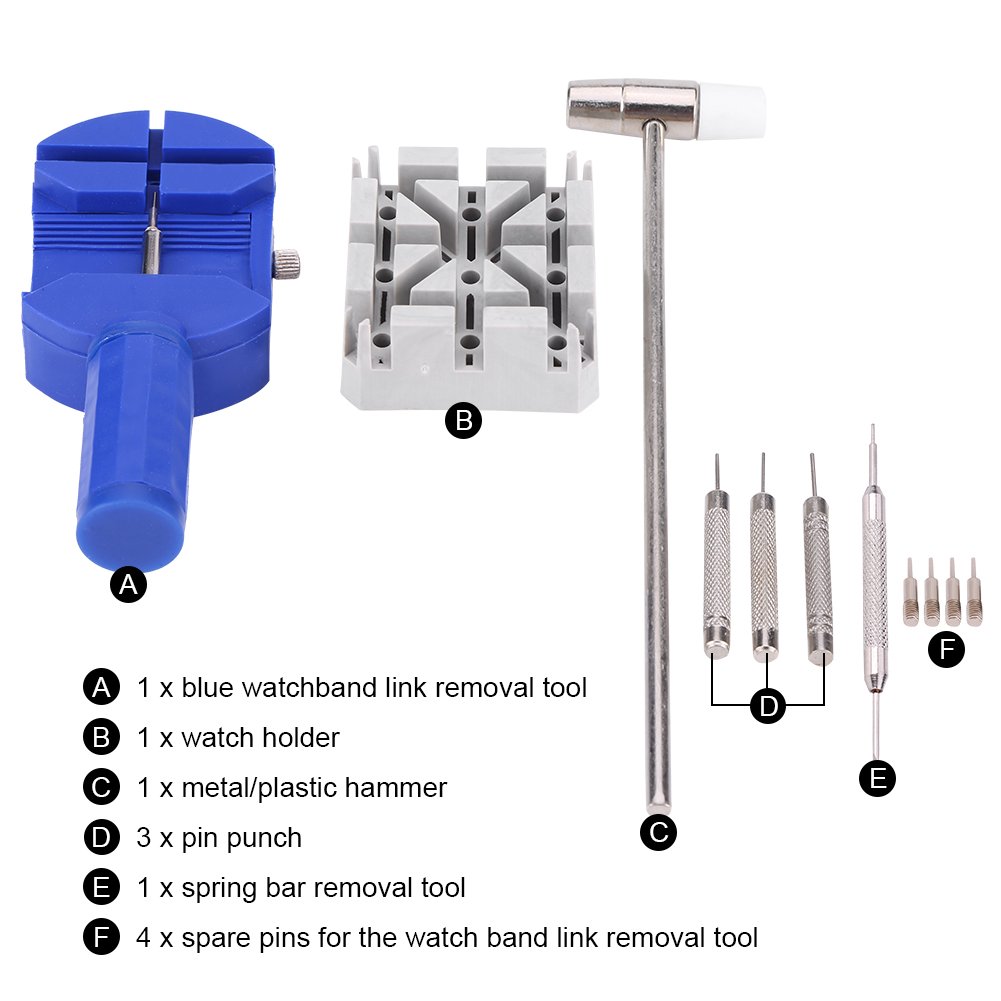 Herramienta de reparación de relojes, kit de reparación de relojes de autoservicio, kit de relojero para herramientas de reparación de relojes para reemplazar la correa de reloj acortada y alargada,
