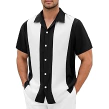 Mens Vintage Bowling Shirts 1950s Retro Short Sleeve Outfits Button Down Summer Cuban Beach Shirt