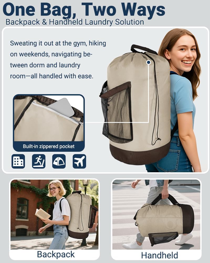 Laundry Bag with Shoulder Straps and Mesh Pocket Laundry Backpack Large Portable Laundry Hamper for College Laundromat Apartment image 4