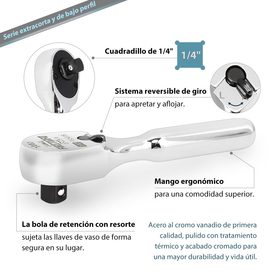 FIRSTINFO F32431B Llave de carraca 1/4″(6,35 mm) – cabeza sellada 108 dientes | mango reversible compacto | cabeza cerrada a prueba de polvo en forma de lágrima
