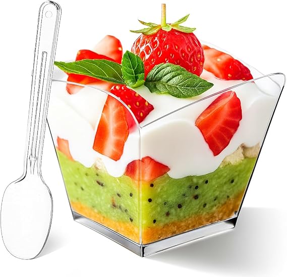 ZENFUN 100 Pack 4 oz Clear Plastic Dessert Cups with Spoons, Parfait Cups
