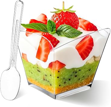ZENFUN 100 Pack 4 oz Clear Plastic Dessert Cups with Spoons, Parfait Cups