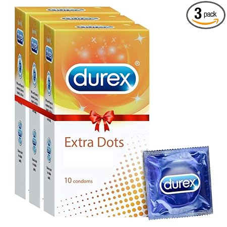 Durex Extra Dotted Condoms for Men - 10 Count (Pack of 3) | Ribbed and Dotted Condoms