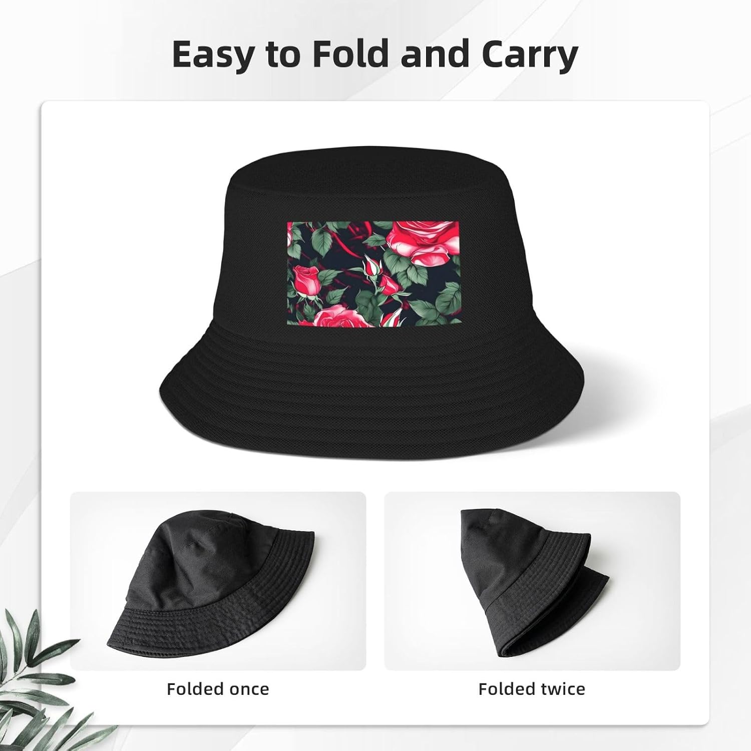 Rose Flower Floral Print Men Women Sun Hats for Wide Brim Uv Protection Fishing Hiking Outdoor Hats