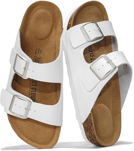 Vista 26 de Project Cloud - Sandalias planas de cuero auténtico para mujer, esenciales para la playa, sandalias de espuma viscoelástica, esenciales para Canela