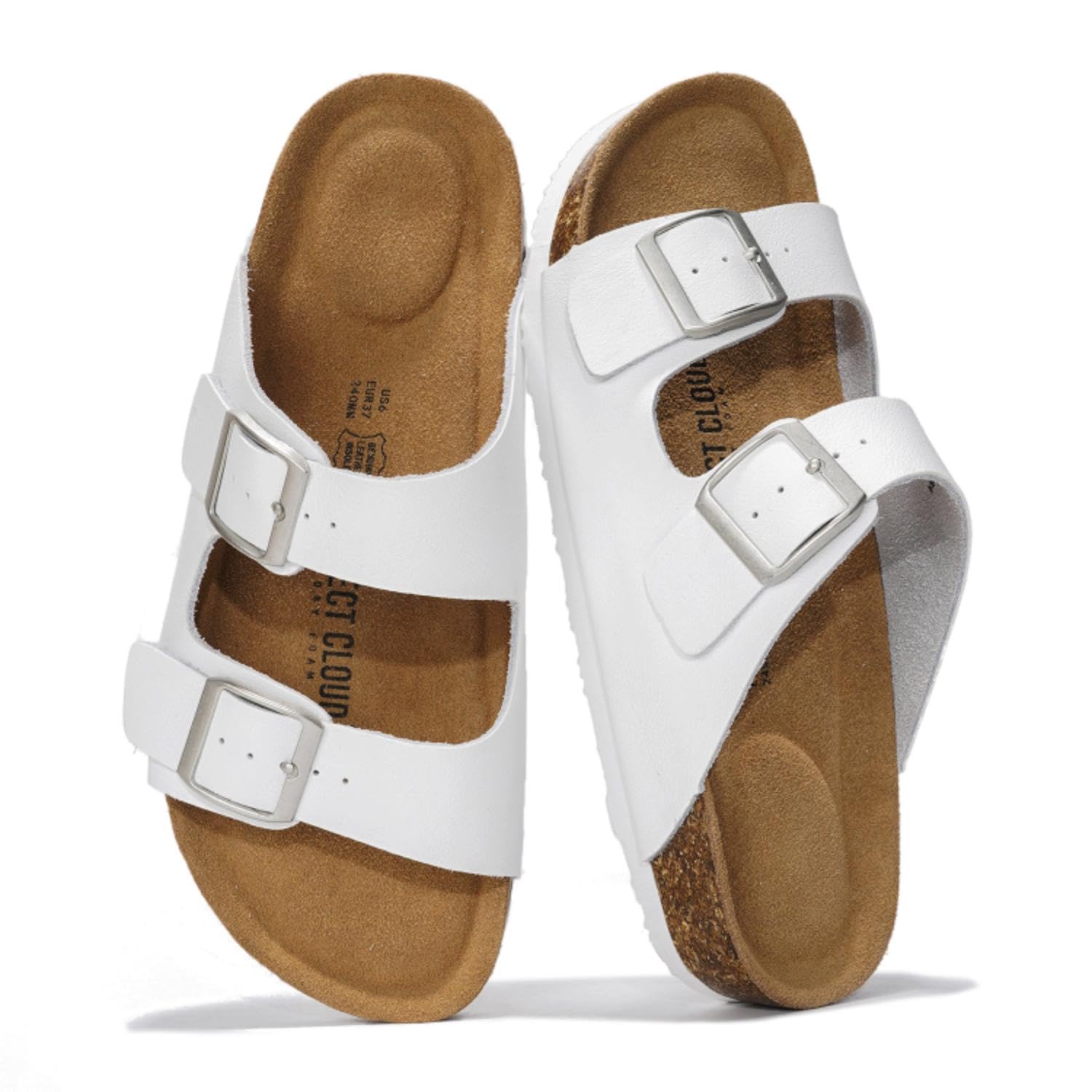 Project Cloud 100% Genuine Leather Flat Sandals For Women 2026 Cork Footbed Womens Sandals with Memory Foam and arch support Vacation Essentials Slides for Women Footwear (Venita)