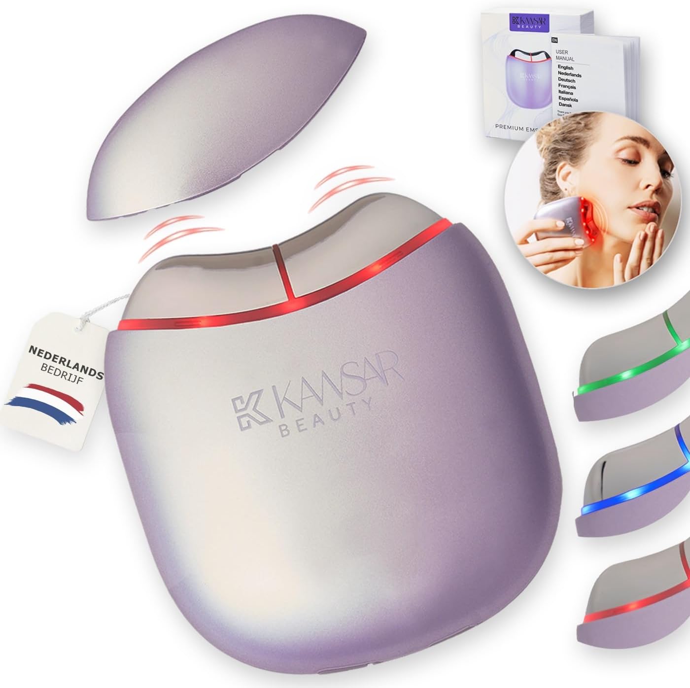 Beauty EMS Gua Sha Gezichtsmassager – Blauw, Groen & Rood Lichttherapie – Anti-Aging Apparaat voor Depuff, Rimpelvermindering, Contour & Gelijkmatige Teint – Faceyoga Voor alle huidtypen