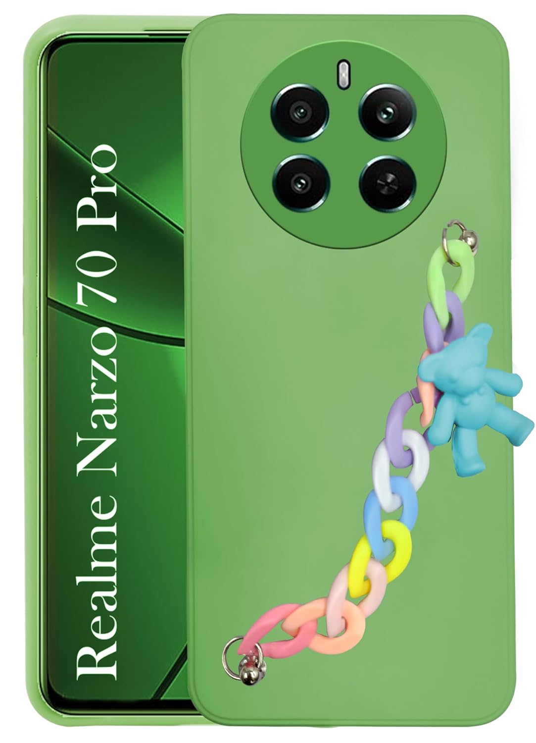 Jkobi Back Cover for Realme Narzo 70 Pro Girls Case with Bracelet (Wrist Hanging Chain | Teddy Toy Cartoon | Matte Green) Jkobi Back Cover for Realme Narzo 70 Pro Girls Case with Bracelet (Wrist Hanging Chain | Teddy Toy Cartoon | Matte Green)