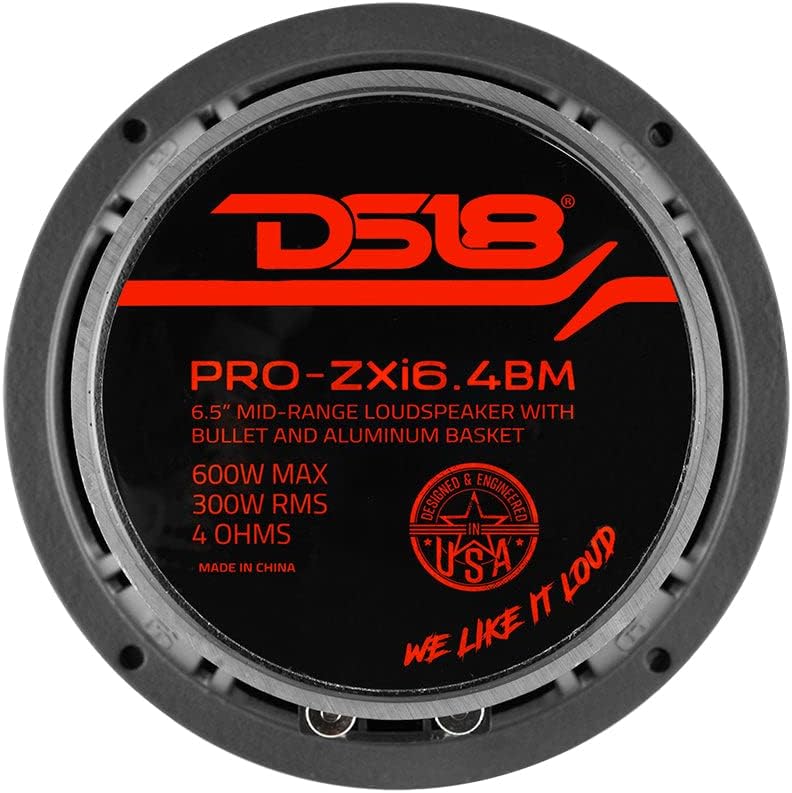 DS18 PRO-ZXI6.4BM 6.5" Pro Audio Midrange Loudspeaker with Bullet - 600W Max 300W RMS 4 Ohms - Premium Quality Audio Door Speakers for Car or Truck Stereo Sound System - 2 Speakers