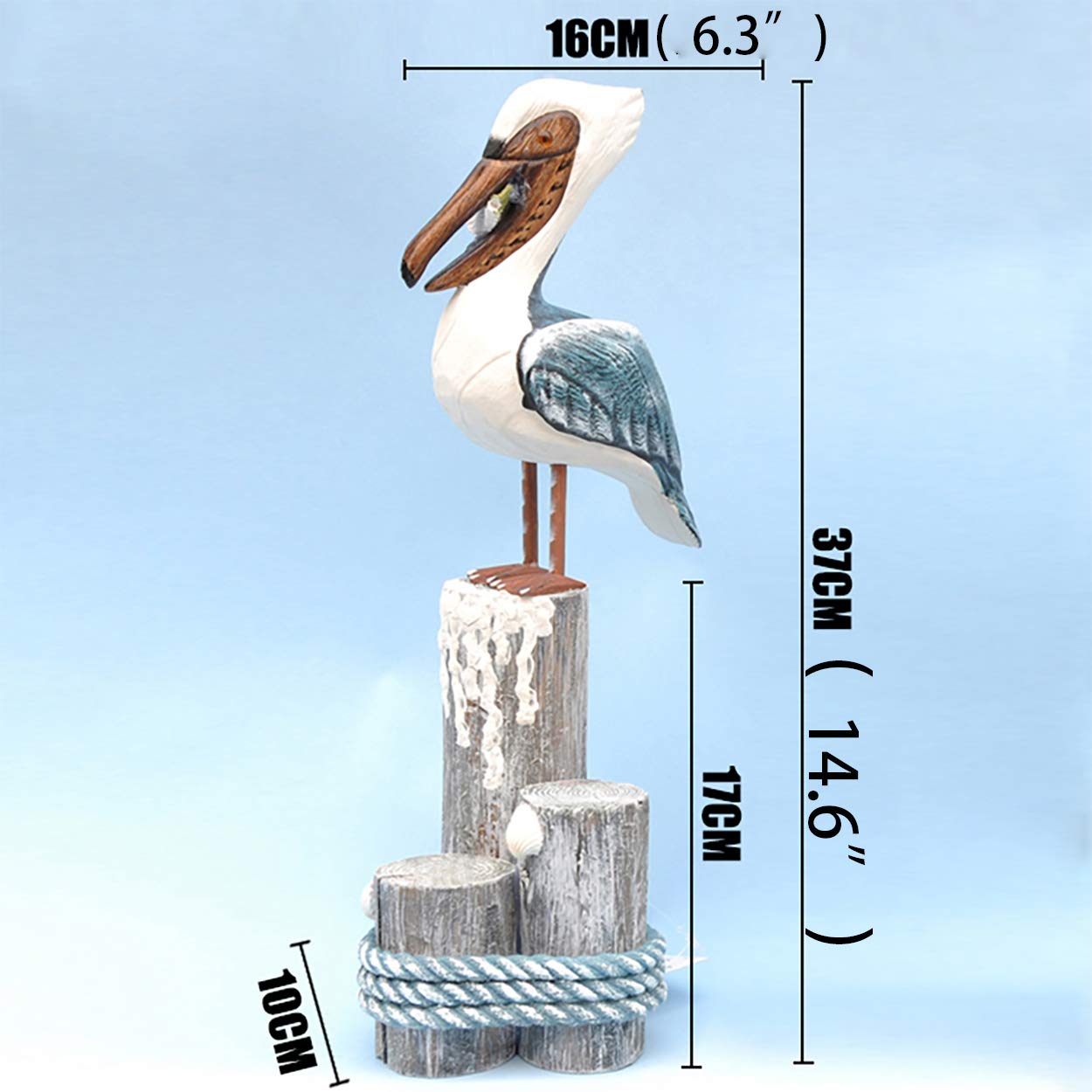 SANMENMO Pelicans Decor,Nautical Beach Table Statue,Hand Caraved Wooden Bird Relief Coastal Home Decorations Ornaments Vintage Creative Indoor Art for Bathroom Office Dinning Room Desktop Decor-Blue