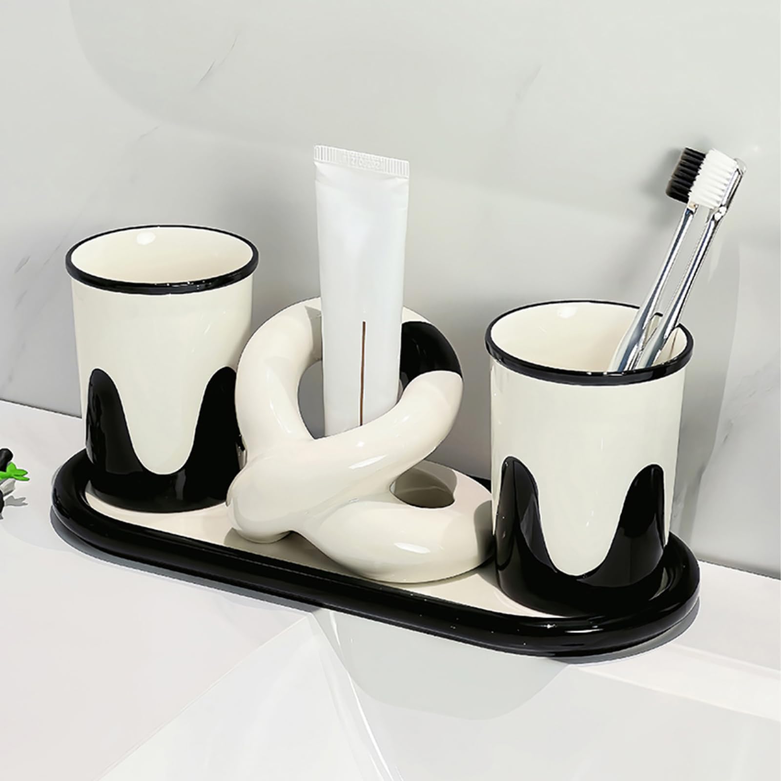 Keramik-Mundspülung mit schwarz-weißem Farbkontrast für die Tasse zu Hause, frische und exquisite Persönlichkeit, schwarz-weißer Farbkontrast