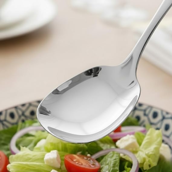 Premium Gümüş Renk Servis Kaşığı – 21 cm Paslanmaz Çelik, Ergonomik Tasarım, Salata ve Yemek Servis Kaşığı, Dayanıklı ve Şık Sunum Kaşığı