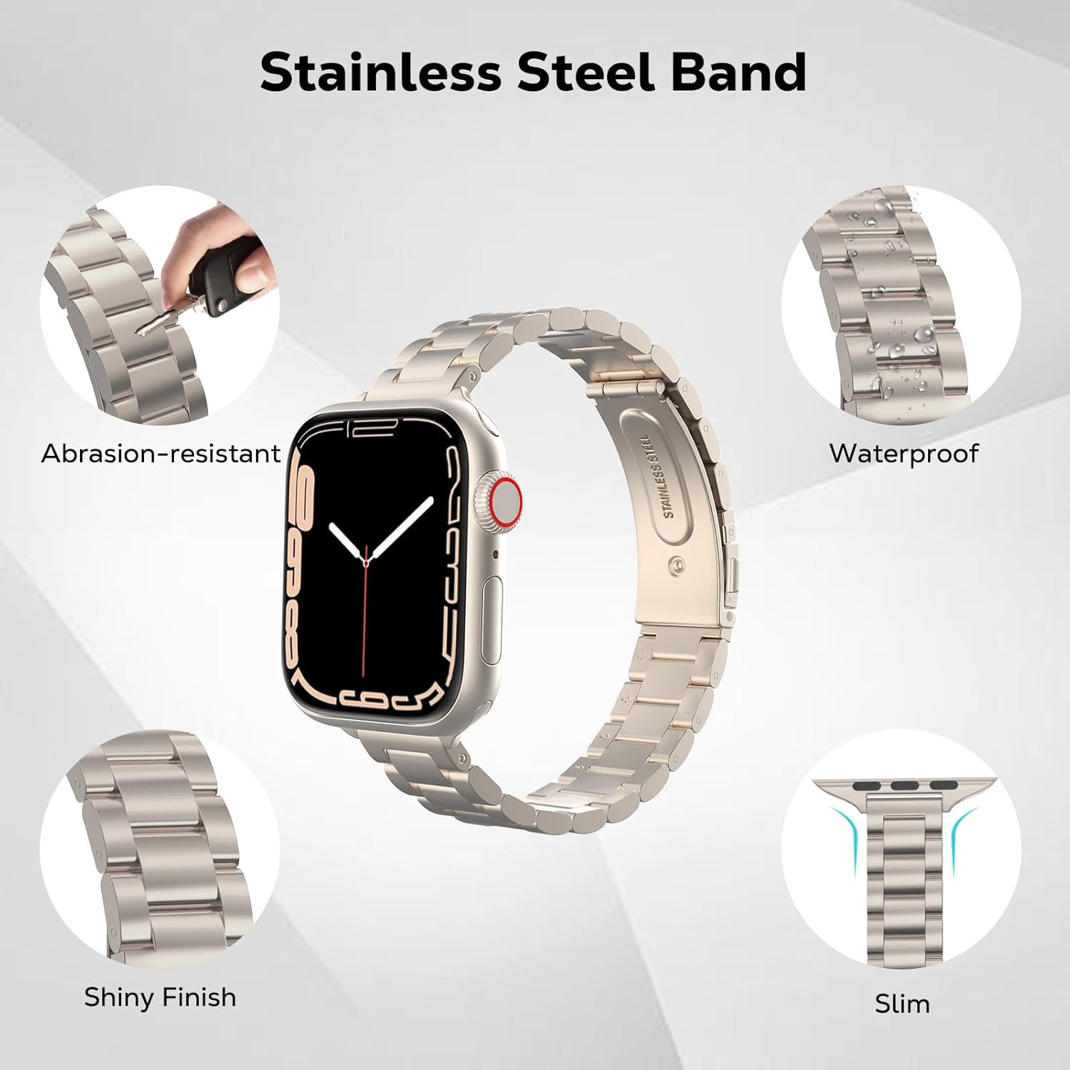 Slim Metal Band Compatible with Apple Watch Ultra3/2/1 49mm/Series 11/10/9/8/7/6/5/4/3/2/1/SE3/SE2/SE 46/45/44/42/41/40/38mm, Stainless Steel Thin Band Replacement Strap iWatch Wristband - Image 4