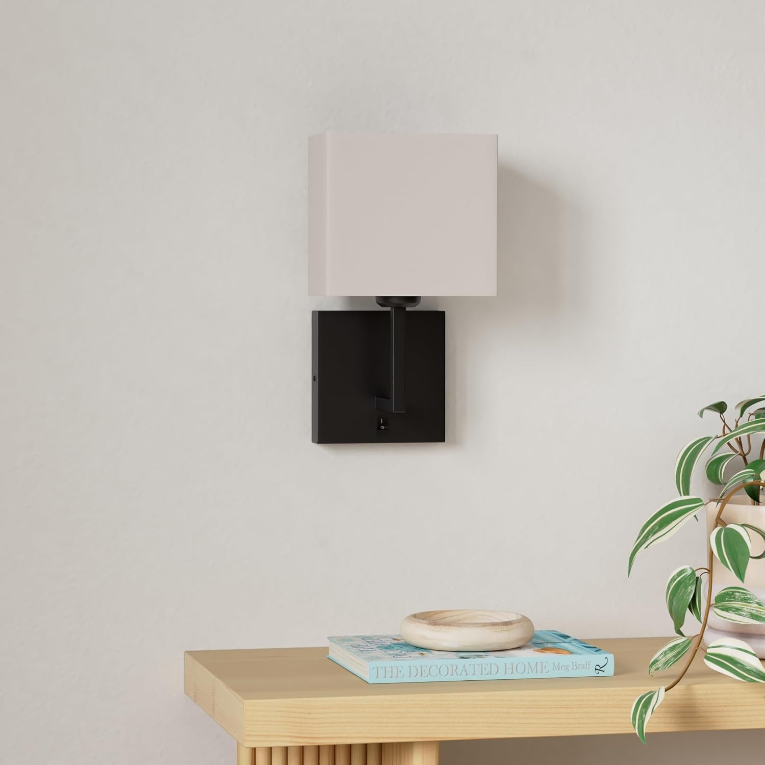 TERLEENART Modern Hard Wired Wall Sconces Set of 2 with on/Off Switch and Square White Fabric Shade,Wall Mounted Light for Living Room Fireplace Mantel Foyer Hallway