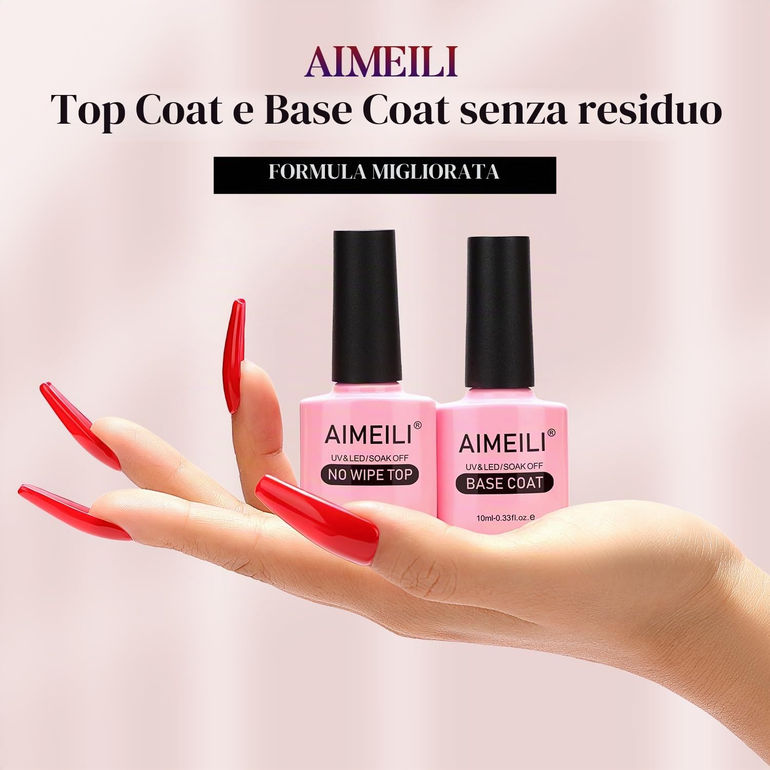 AIMEILI Base e Top Coat Semipermanente Smalto per Unghie in Gel UV LED Soak Off Kit Senza HEMA per Manicure 10ml