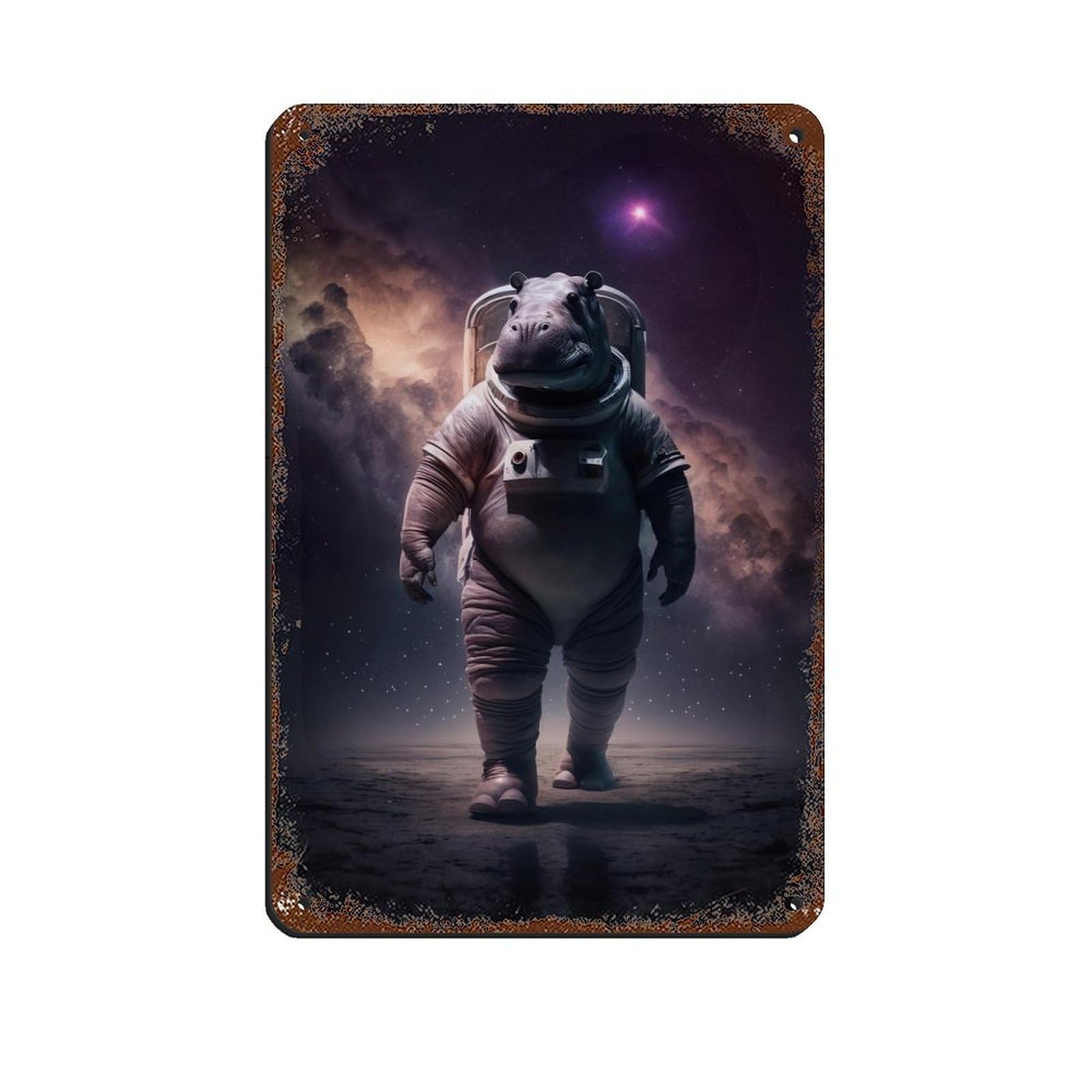 Lxwnze 20L X 30W Cm Astronaut Hippo, Futuristic Animal（2） Retro Poster Metal Tin Sign Chic Art Retro Iron Painting Bar People Cave Cafe Family Garage Poster Wall Decoration 8X12inch(20X30cm)