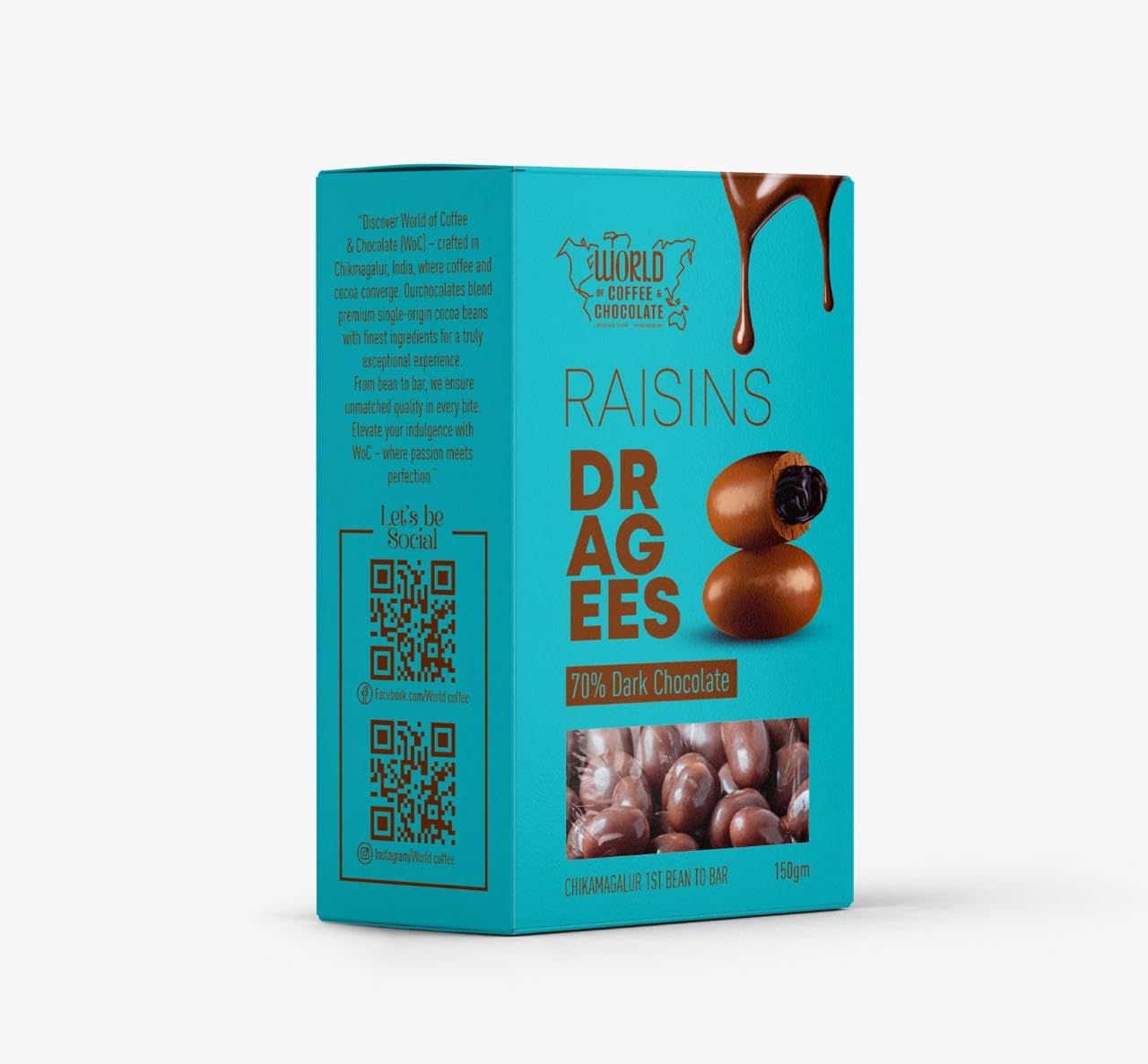 WORLD OF COFFEE Premium Chocolate Coated Raisins Dragees|70% Cocoa Creamy Dark Couverture Chocolate Covered Raisins|Tasty&Crunchy| Perfect For Snacking&Gifting|100 Gm Raisins(Kishmish)