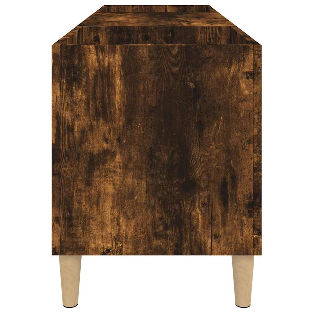 Armadietto per dischi in legno di rovere affumicato, 121 x 38 x 48 cm, armadietto in vinile con molto spazio per collezione LP, credenza con gambe stabili in legno massello