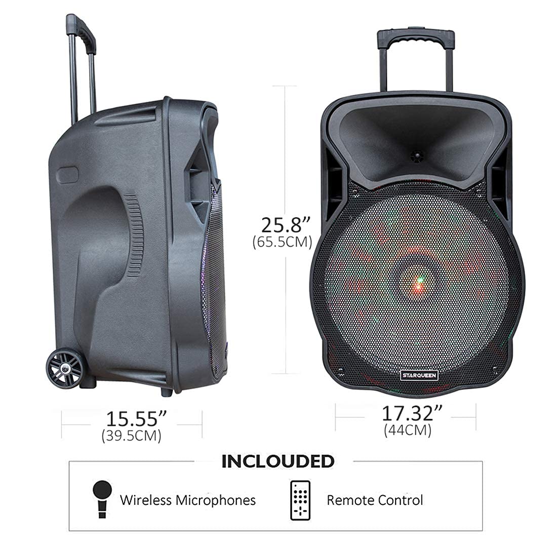 STARQUEEN 15Inch Portable Bluetooth Speaker, Rechargeable PA System