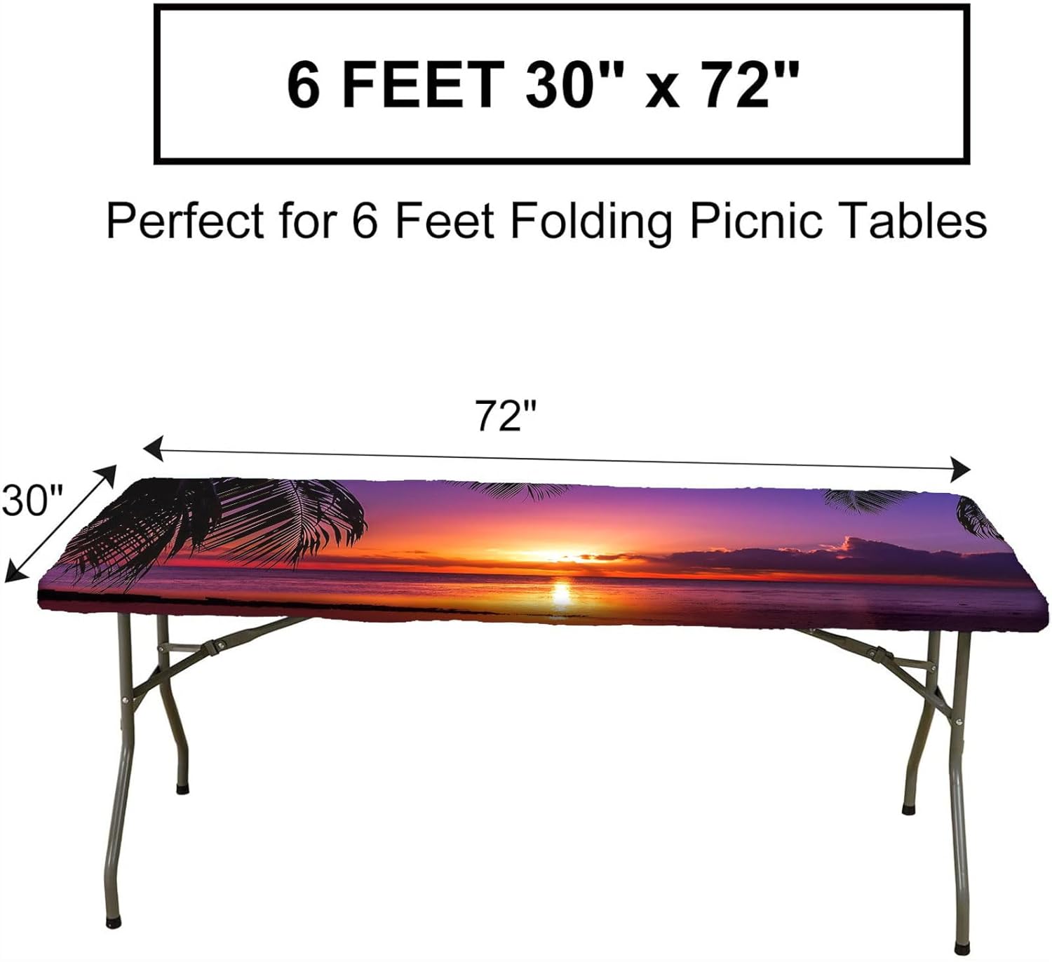 Fitted Table Cover for 5ft Rectangle Tables Sunset Purple Elastic Edge Waterproof Tablecloth Cover for Indoor Outdoor Patio Garden Kitchen Tabletop Decor, 30x60 inch
