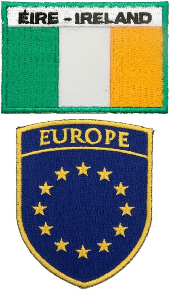 A-ONE European Union Logo Patch + Ireland Flag Emblem, Embroidered Country Flag Patch, National Icon Applique, Iron on Patch for T-Shirt, Coat, Suit No.005+106