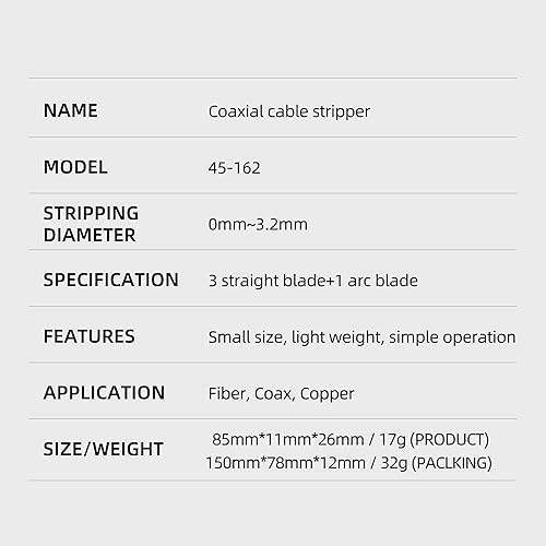 Miniatura 8 de Herramienta para tubos de búfer de Stripper de cable ideal 45162Cable coaxial Stripper de fibra óptica coaxial para desmontar Herramienta de mano
