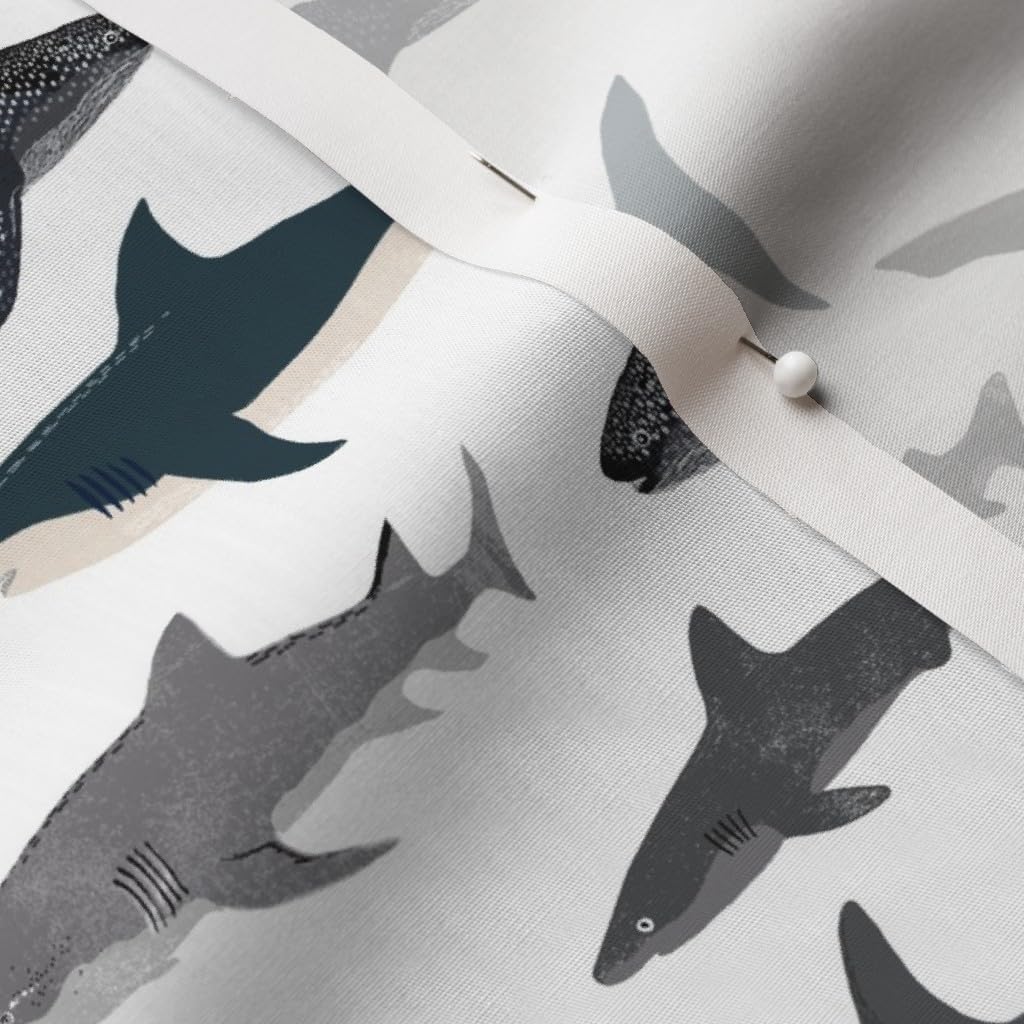 Spoonflower Fabric - Watercolor Sharks Modern Nautical Sea Life Ocean Animals Hammerhead Printed on Cotton Poplin Fabric by The Yard - Sewing Shirting Quilting Dresses Apparel Crafts