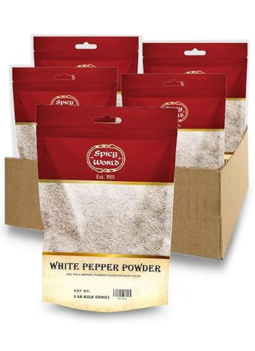 Spicy World Bolsa a granel de pimienta blanca en polvo de 5 libras | Granos de pimienta blanca finamente molidos (paquete de 4)