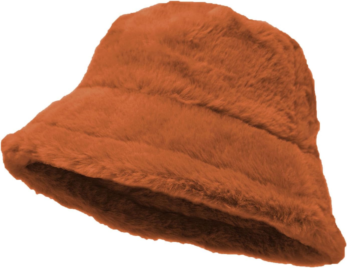 Glory Max Winter Fluffy Plush Bucket Hat Cozy Faux Fur Wide Brim Adjustable Size for Women