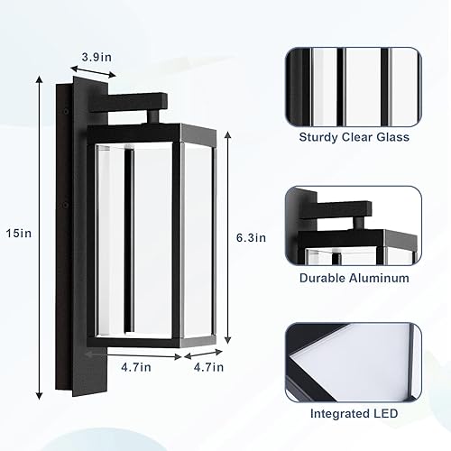 Miniatura 9 de Illumishin Luces de pared para exteriores linterna de pared LED lámpara de pared moderna lámpara de iluminación con acabado negro aluminio IP54 luz