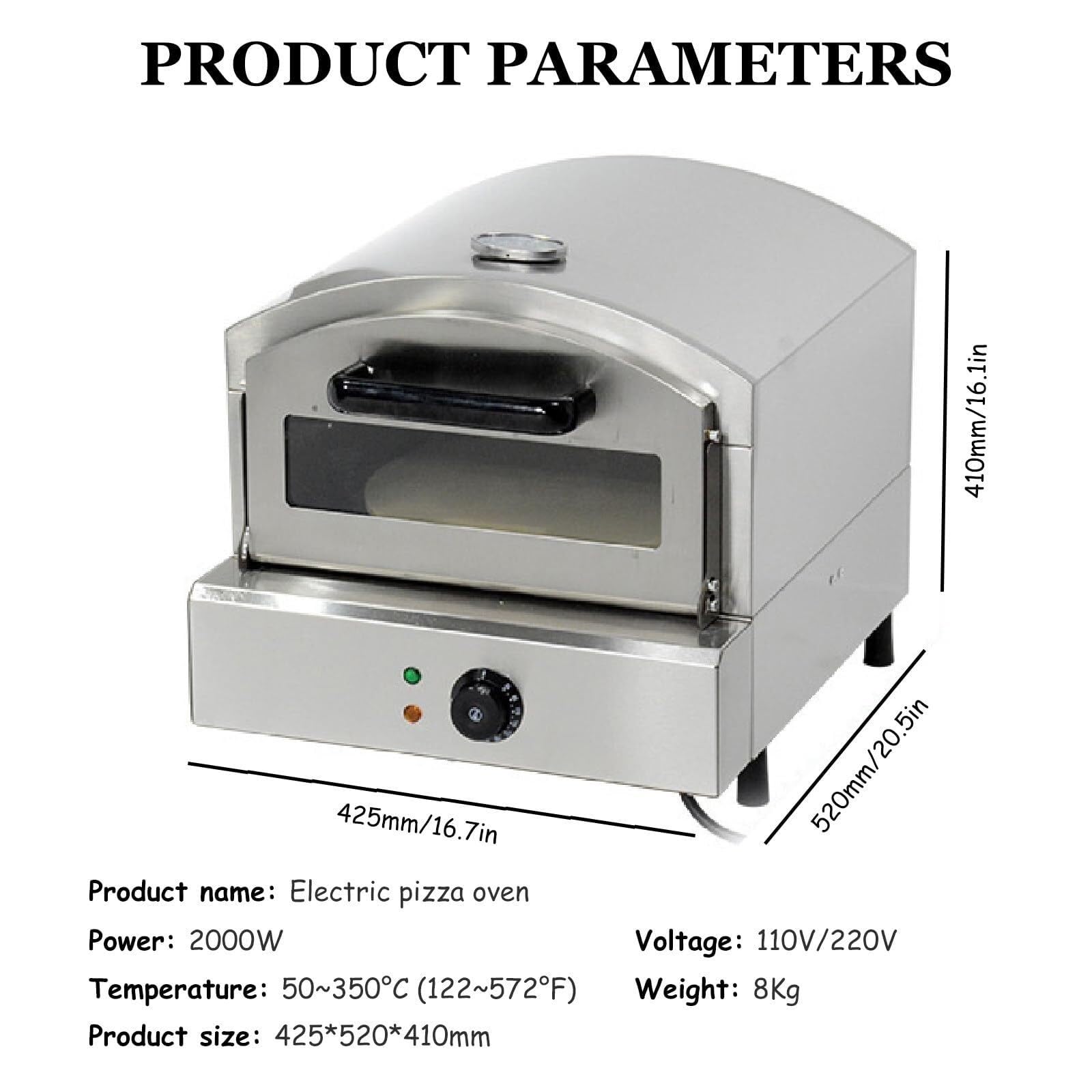 DJCDDM Commercial Pizza Oven Countertop, Single Stove Stainless Steel Electric Pizza Oven, Multipurpose Indoor Pizza Maker for Restaurant Home Pretzels Baked(220V)