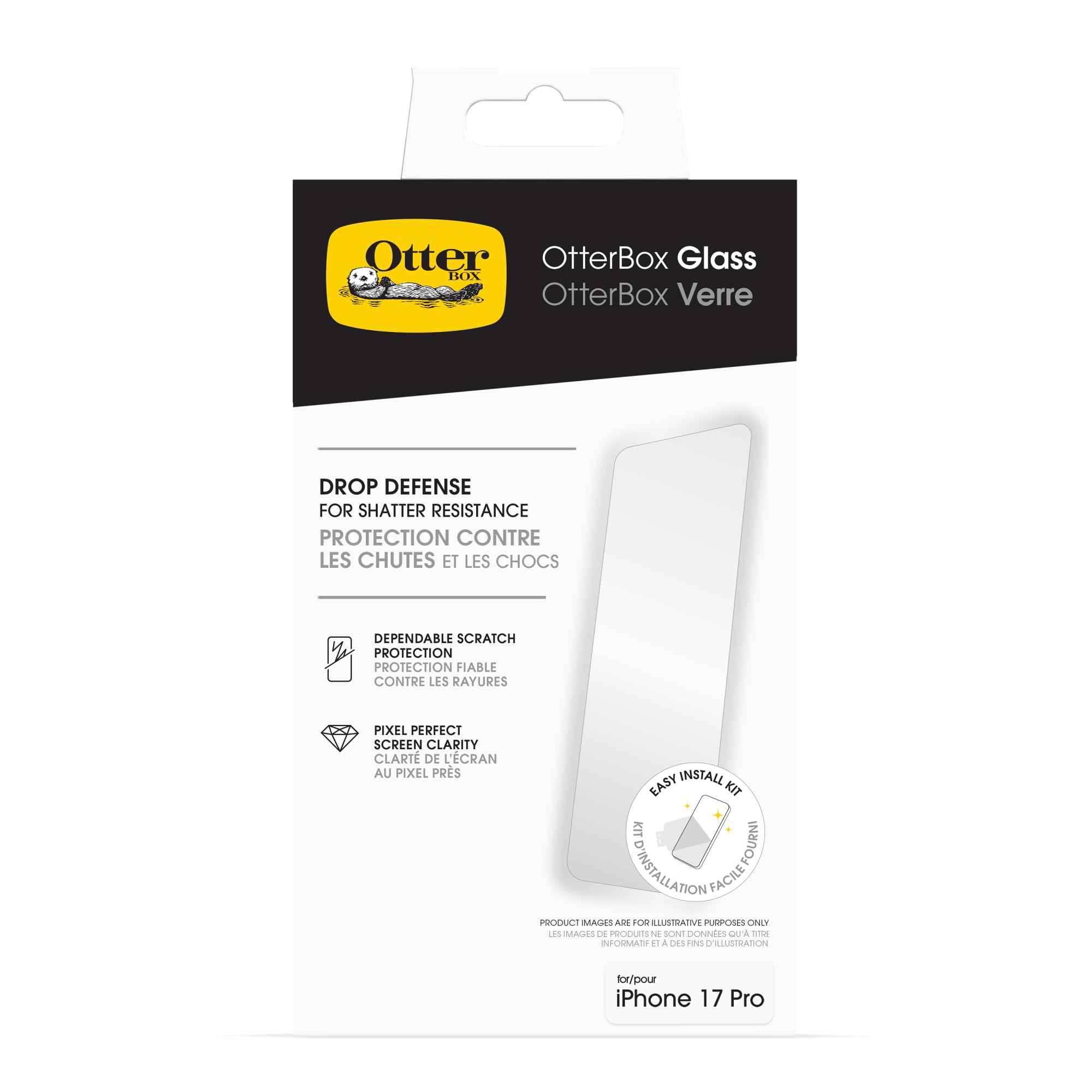 OtterBox Protezione dello schermo in vetro per iPhone 17 Pro, infrangibile, resistente alle impronte digitali, protezione dello schermo in vetro per iPhone